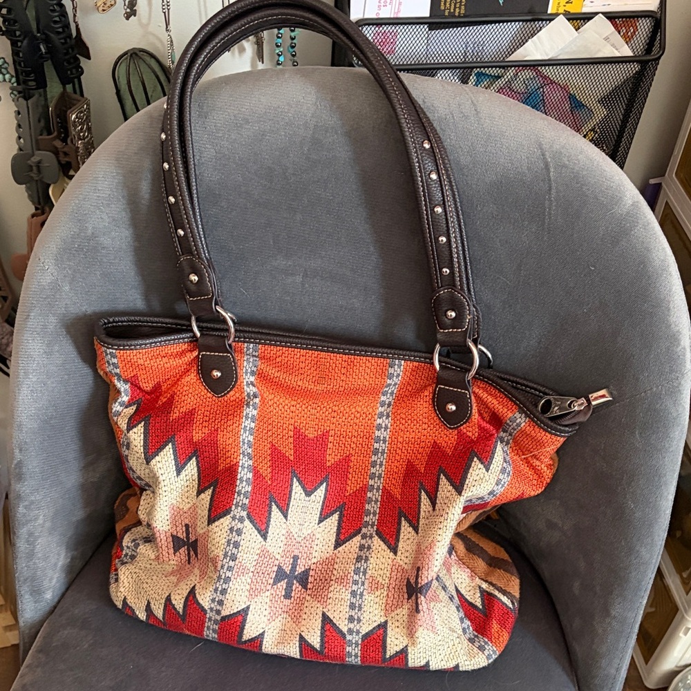 Montana West Orange and Brown Geometric Tote